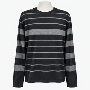 Carnet De Vol Merino Wool Men XL Black Grey Stripe Long Sleeve Crew Neck Sweater